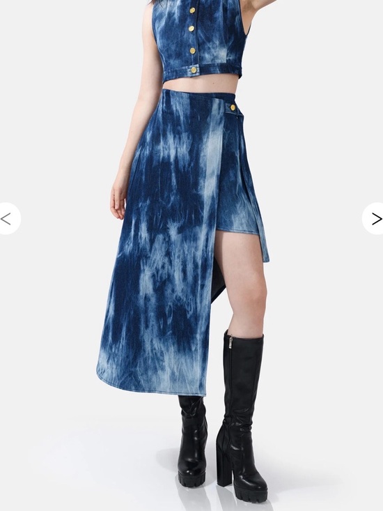 Kargede Dresses & Skirts - Kargede Cascade Asymmetric Denim Wrap Skirt XXXS Aus Designer Avant Garde 24-26”
